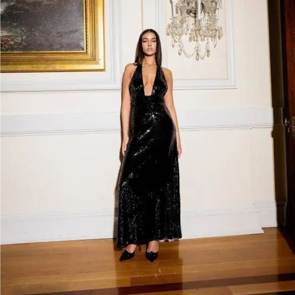 REVOLVE x WeWoreWhat Black Halter Gown Backless